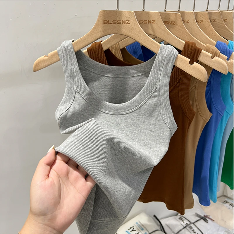 Summer Women Solid Round Neck  - Tank Top Ribbed recension och pris