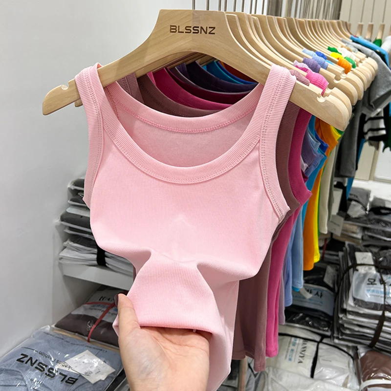 Summer Women Solid Round Neck  - Tank Top Ribbed recension och pris