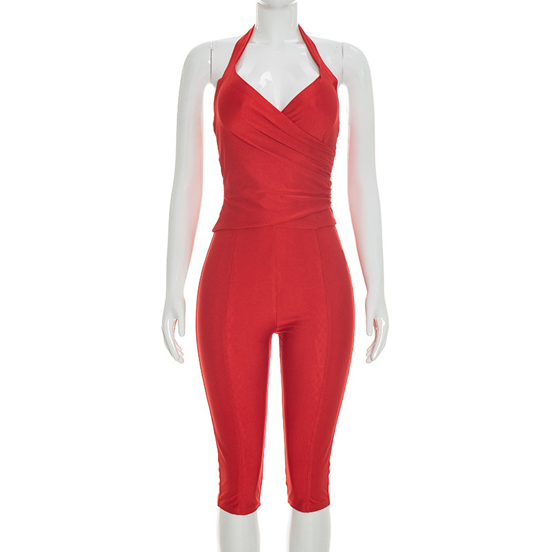 Women Slim 2 Piece Set Solid W - Suspender Tank Top recension och pris