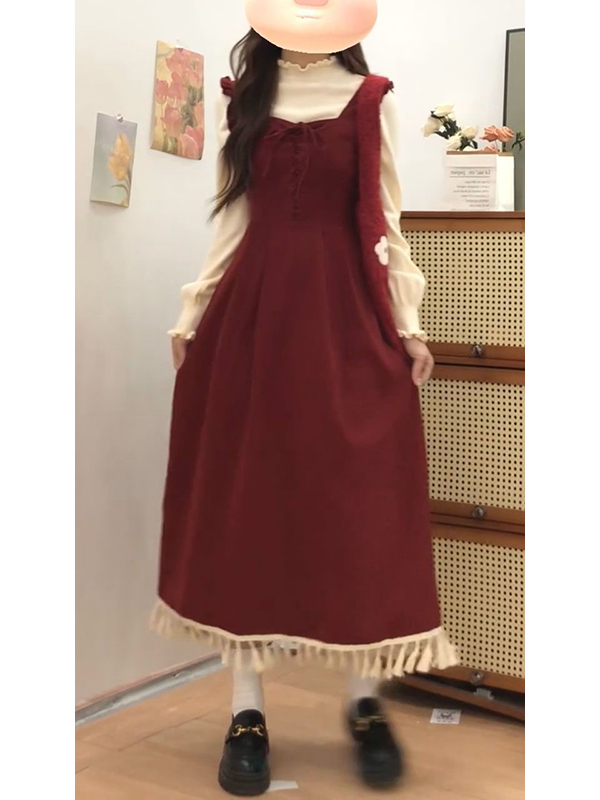 Elegant Red Tassel Vest Dress  - Base Layer Top recension och pris