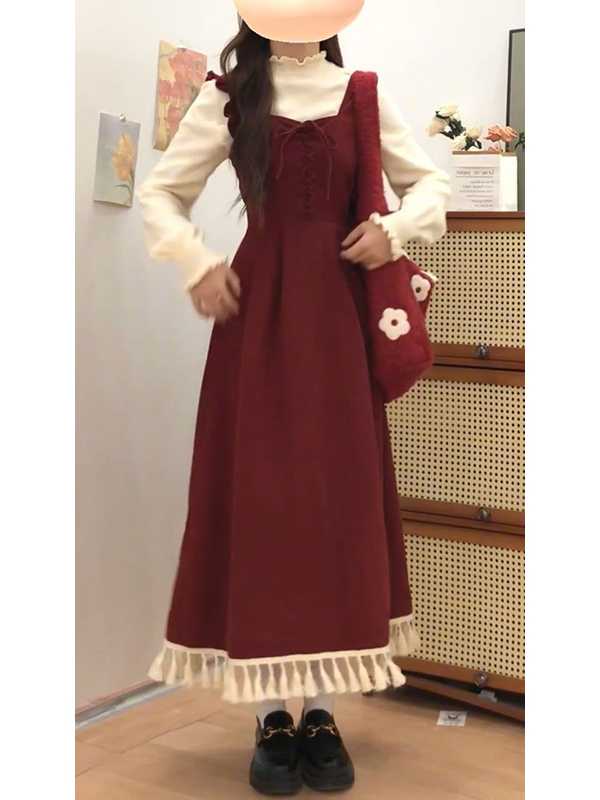 Elegant Red Tassel Vest Dress  - Base Layer Top recension och pris