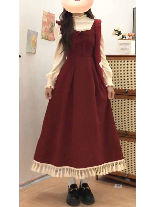 Elegant Red Tassel Vest Dress  - Base Layer Top recension och pris